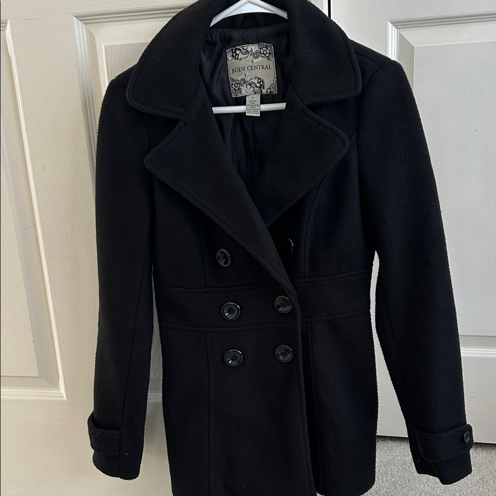 Body Central Double-Breasted Black Peacoat